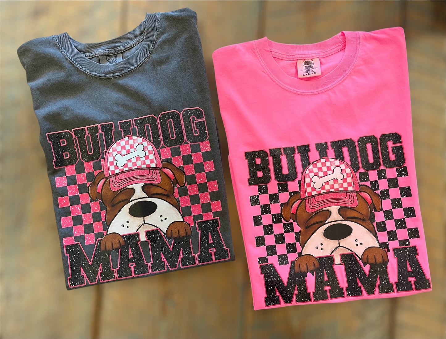 Checkered Bulldog Mama T-shirt (Charcoal)