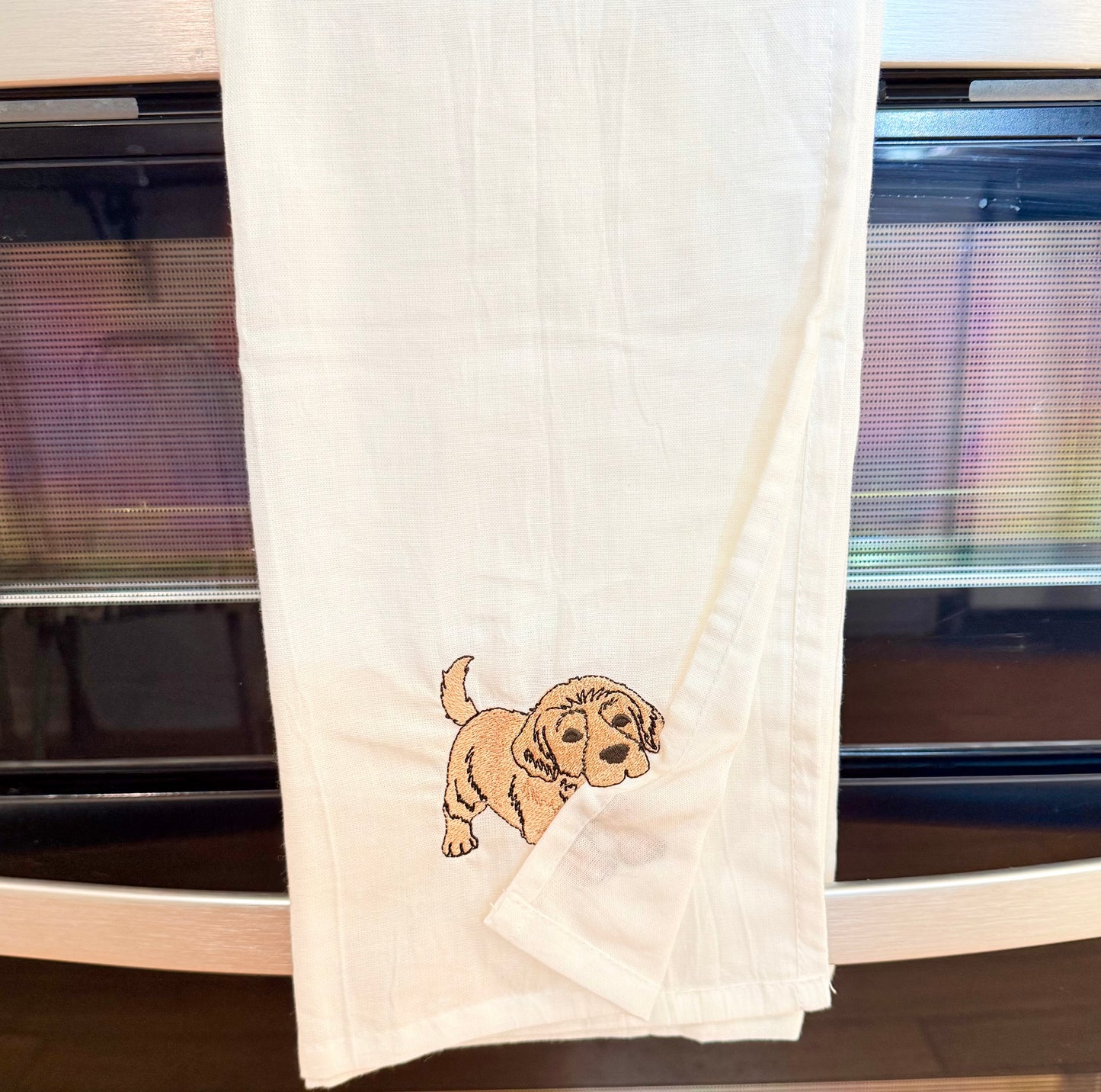 Embroidered Kitchen Tea towel - Kitchen helper, Golden Retriever