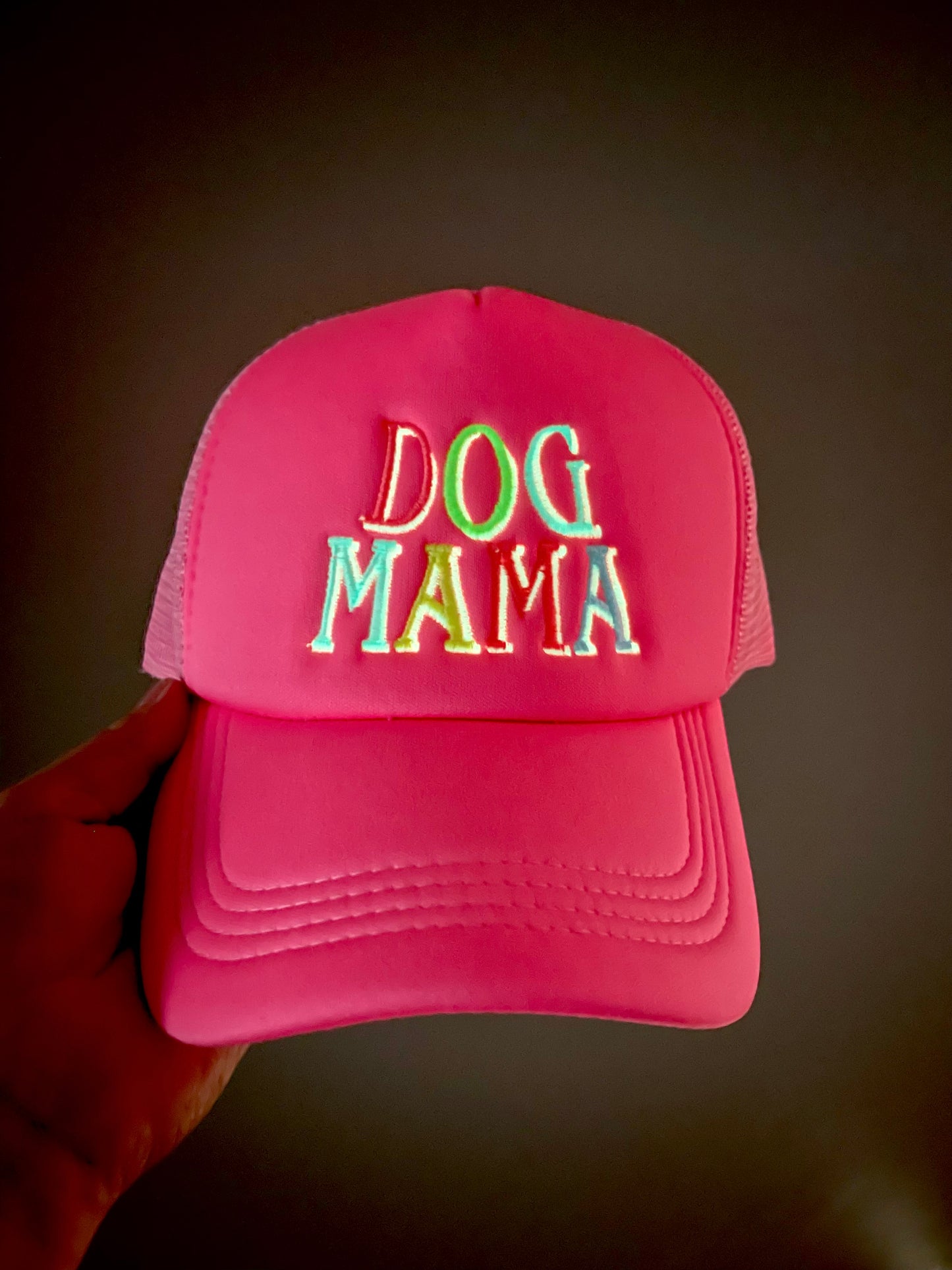 Trucker Hat - Glow in the dark Dog Mama (Hot Pink)