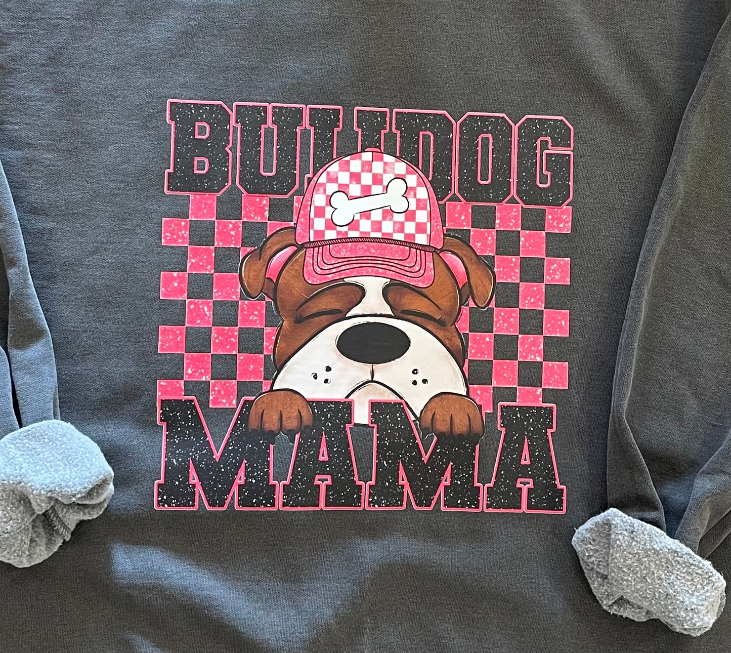 Checkered Bulldog Mama Crewneck (Charcoal)