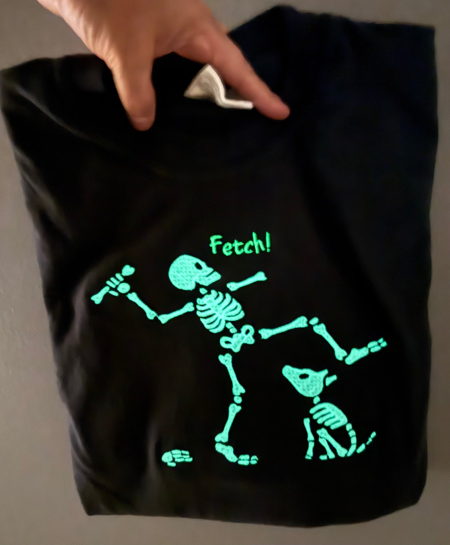 GLOW IN THE DARK - Skeleton Playing Fetch- SWEATSHIRT