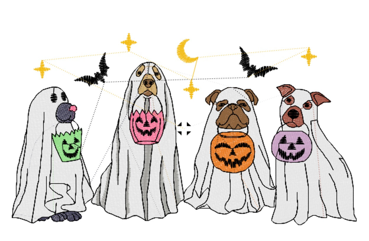 GLOW IN THE DARK- 4 Ghost Dogs LONG SLEEVE (Multi Color Ghost)