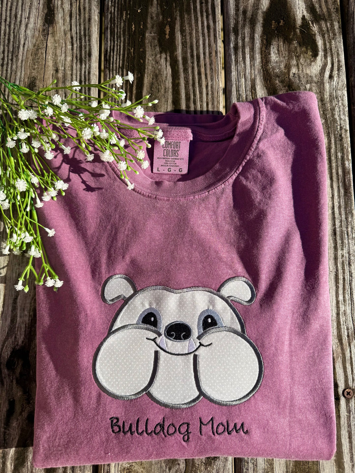 Chubby Bulldog Appliqué Embroidered T Shirt