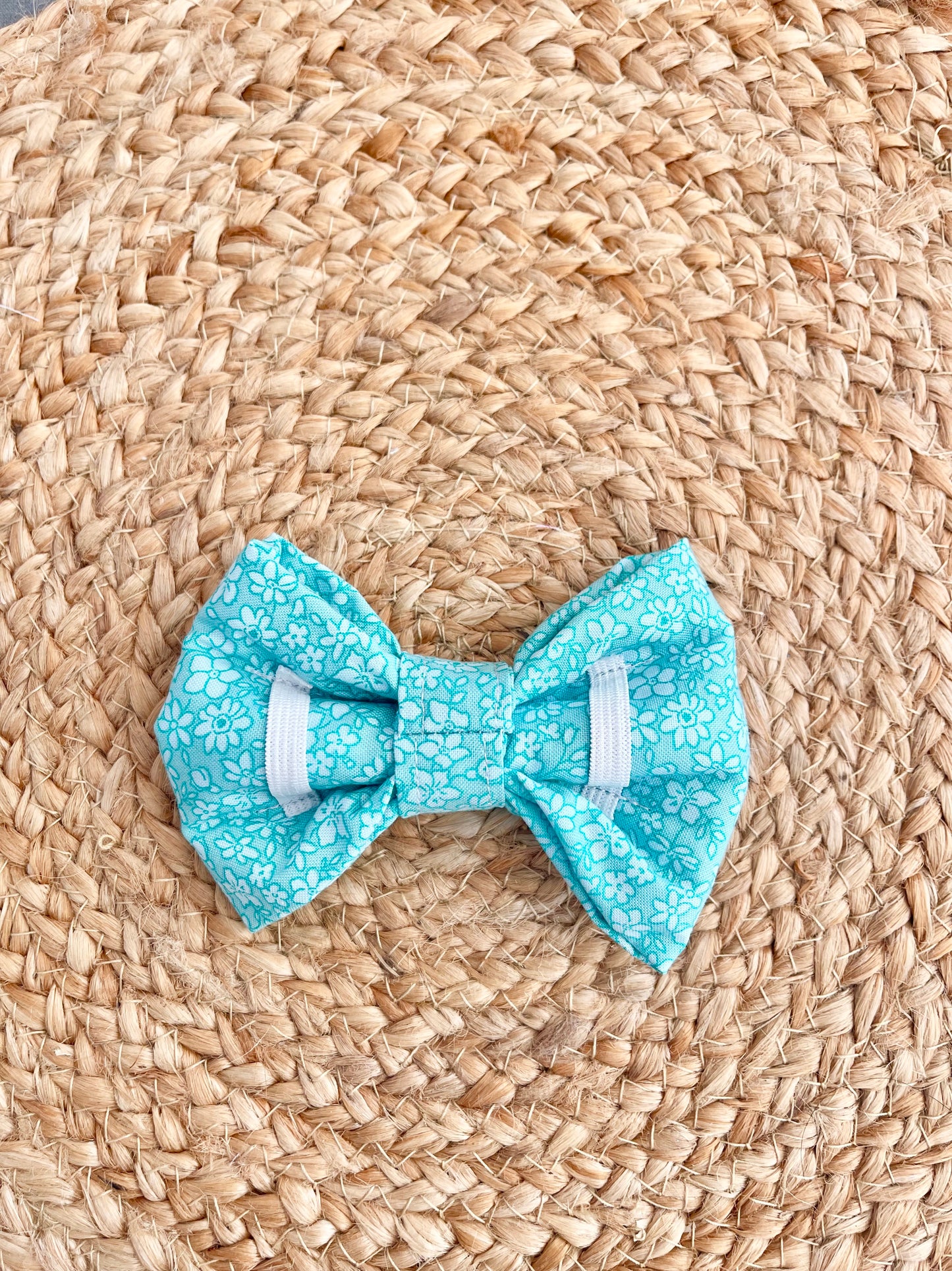 Dog Collar Bowtie -  Mini flowers on aqua