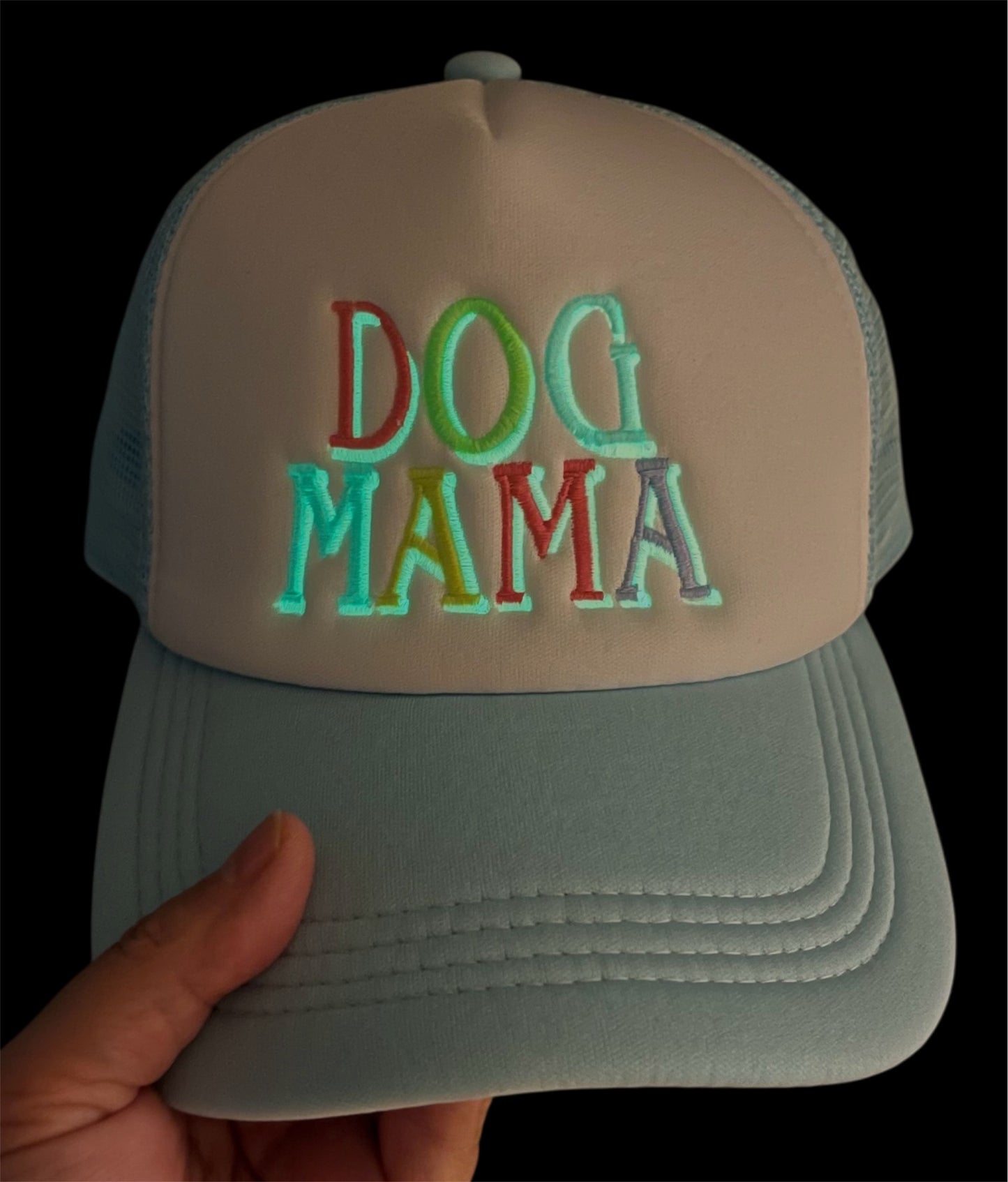Trucker Hat - Glow in the dark Dog Mama (Light Blue)