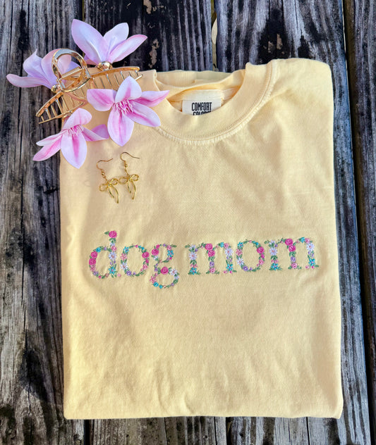 Floral dog mom Embroidered T-shirt