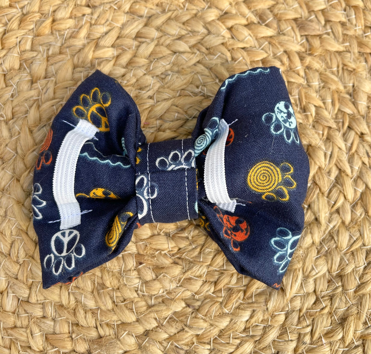 Dog Collar Bowtie - Navy blue with doodled paw prints