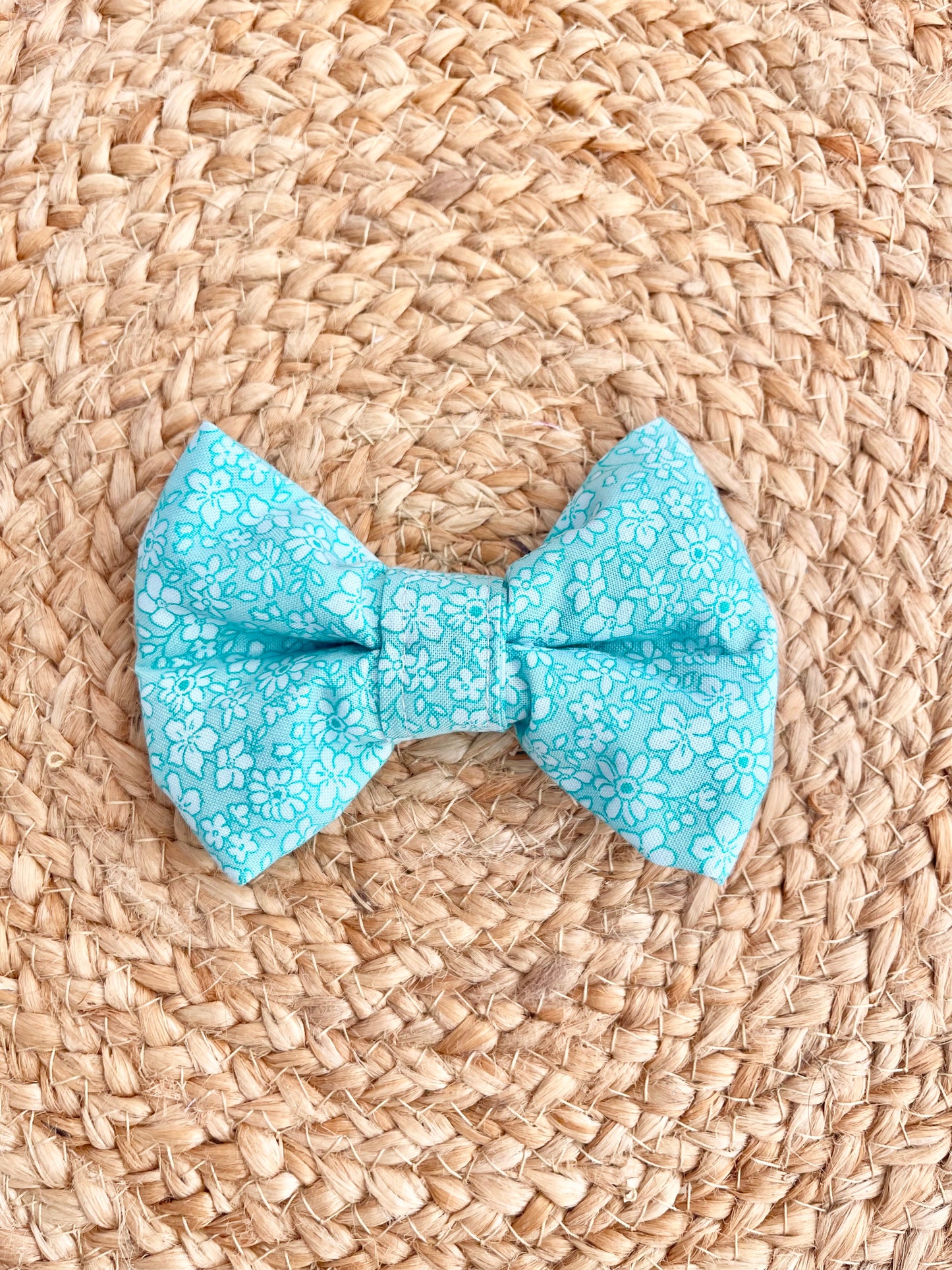 Dog Collar Bowtie -  Mini flowers on aqua