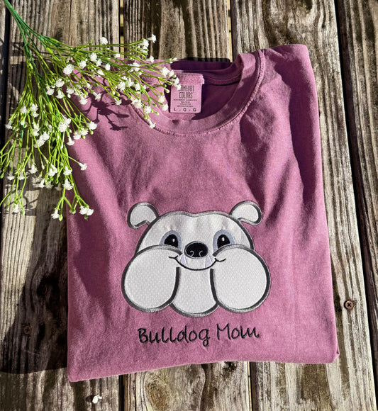 Chubby Bulldog Appliqué Embroidered T Shirt