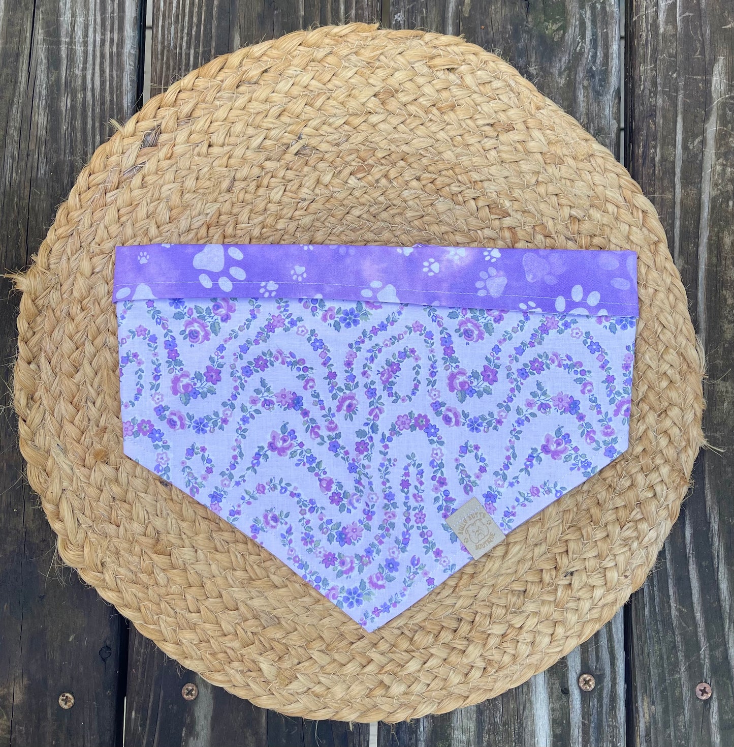 Dog Bandana - Lavender floral & paw prints