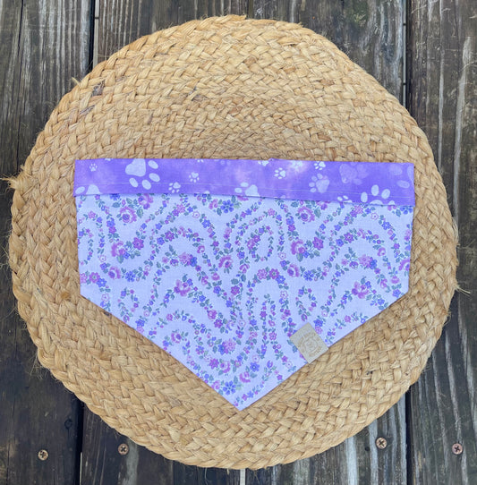 Dog Bandana - Lavender floral & paw prints