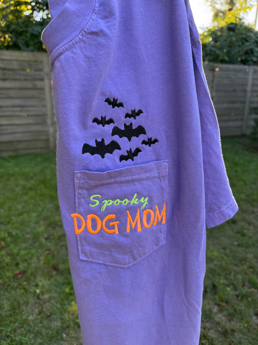 Spooky Dog Mom Glow in the Dark Embroidered   T-shirt