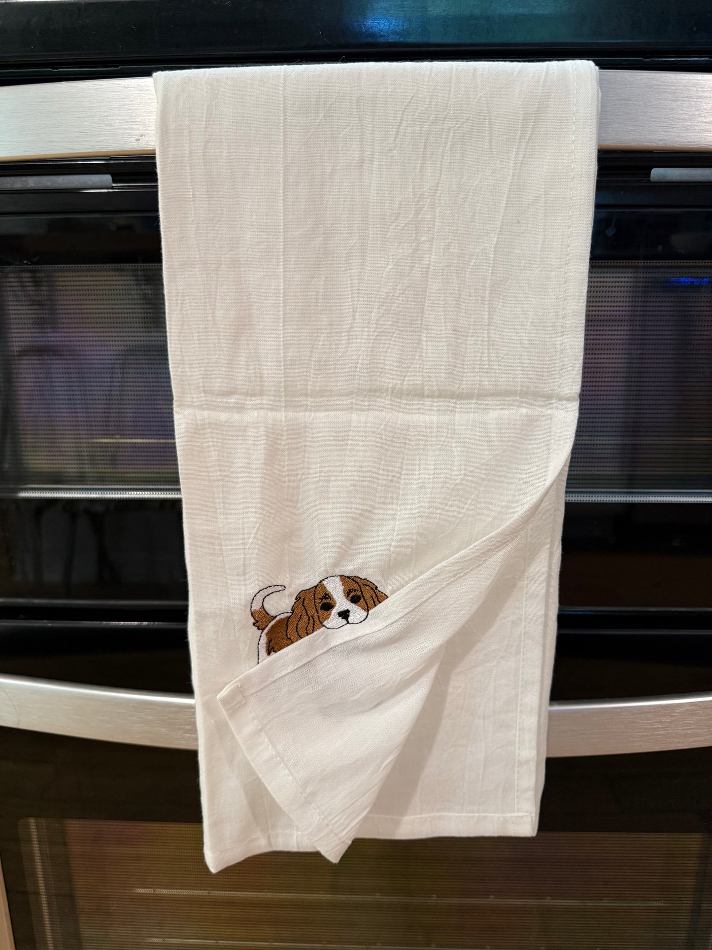 Embroidered Kitchen Tea towel - Kitchen helper, Cavalier King Charles Spaniel
