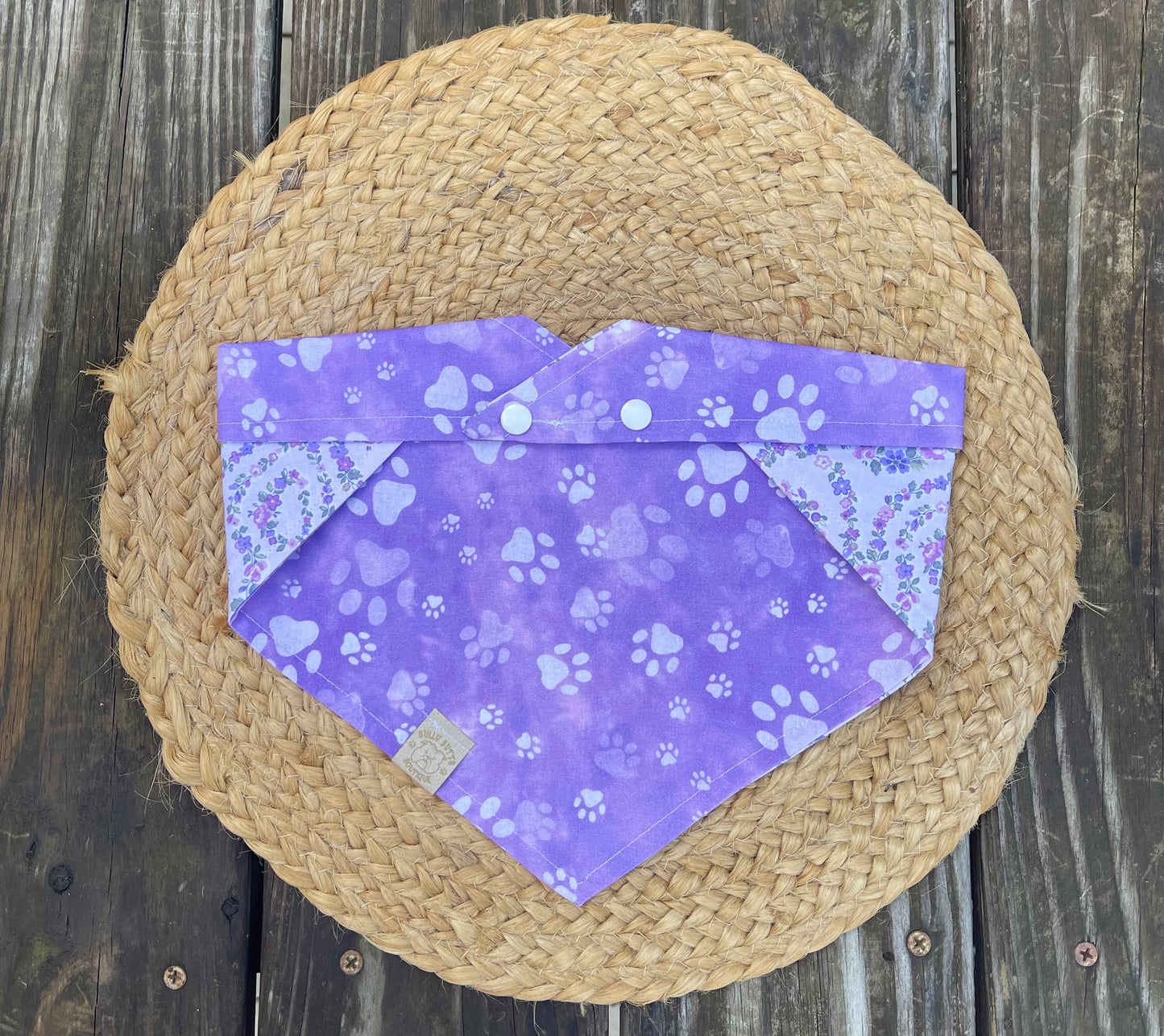 Dog Bandana - Lavender floral & paw prints