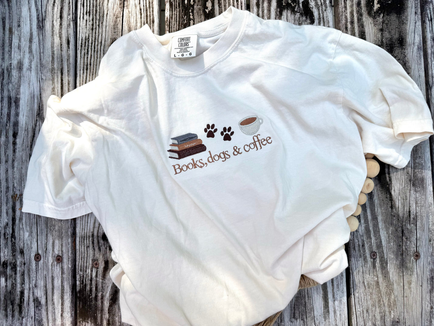 Books, dogs & coffee Embroidered T Shirt
