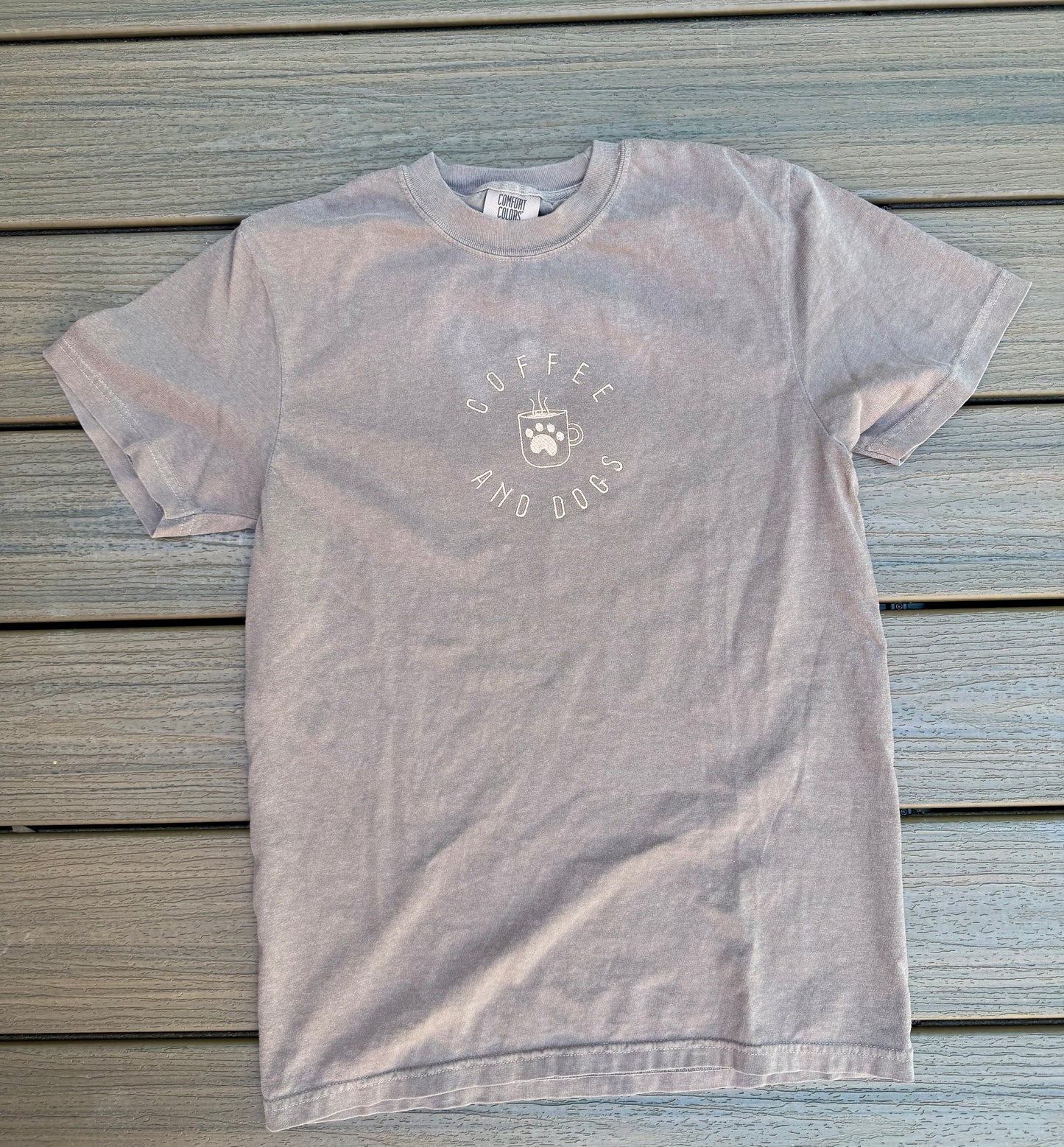 Coffee & Dogs Embroidered   T-shirt