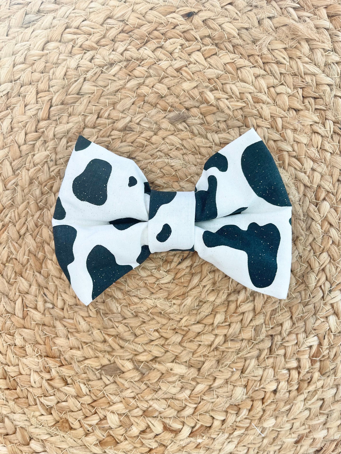 Dog Collar Bowtie - Cow print (black) with glitter sparkles