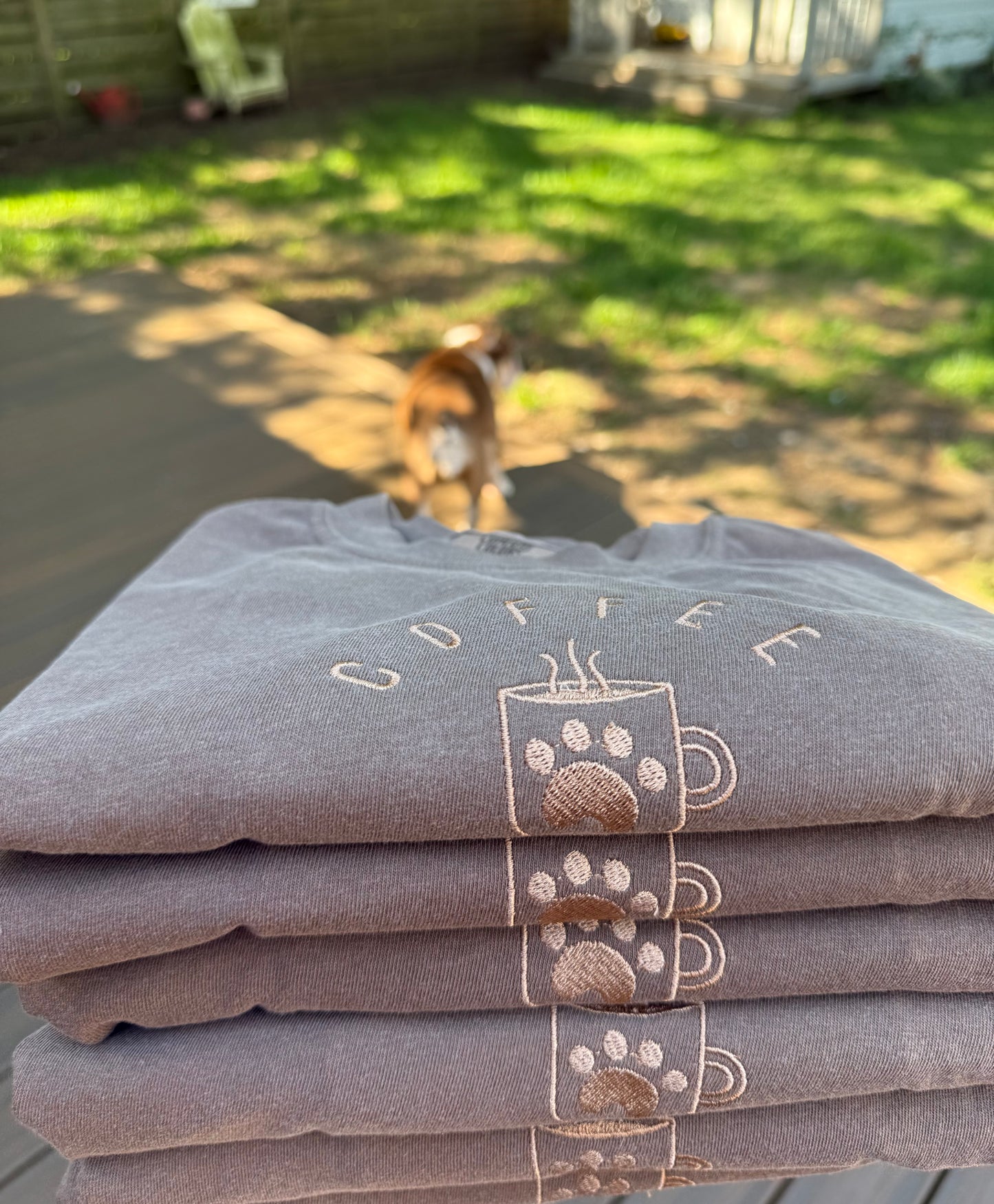 Coffee & Dogs Embroidered   T-shirt