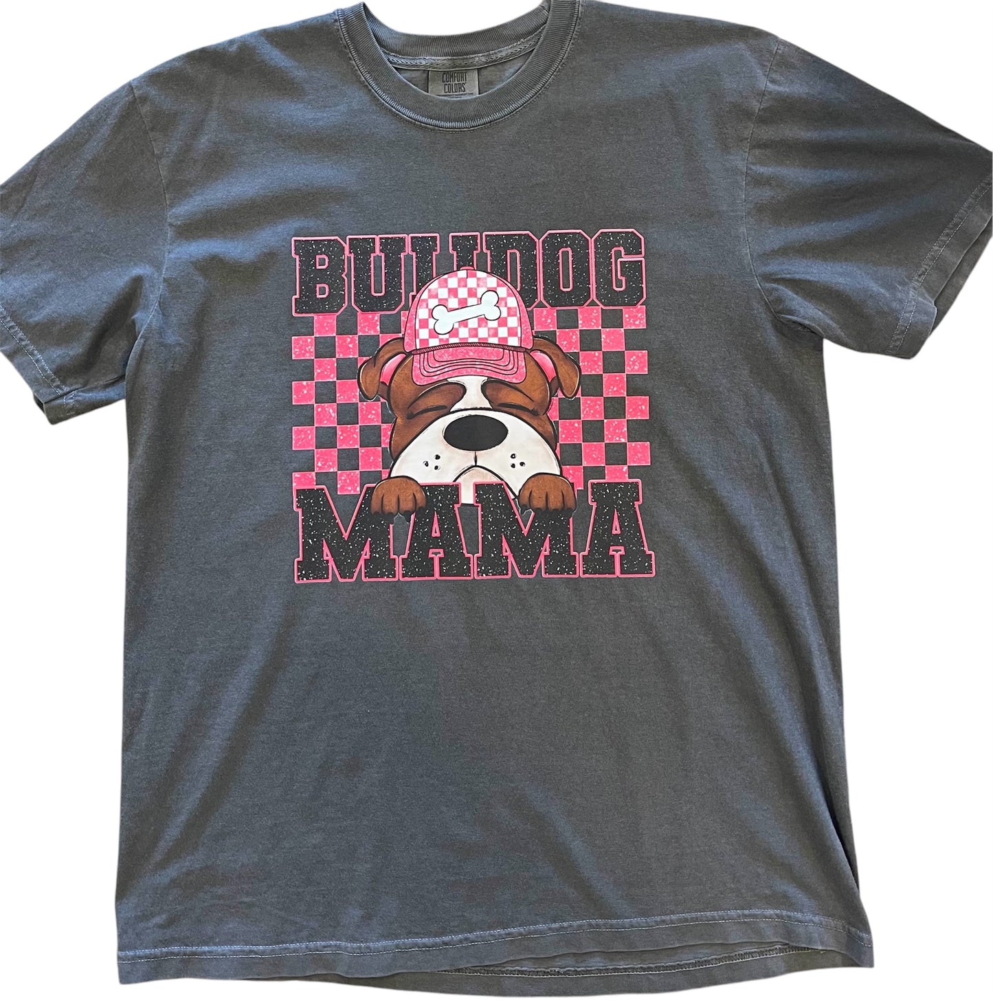 Checkered Bulldog Mama T-shirt (Charcoal)