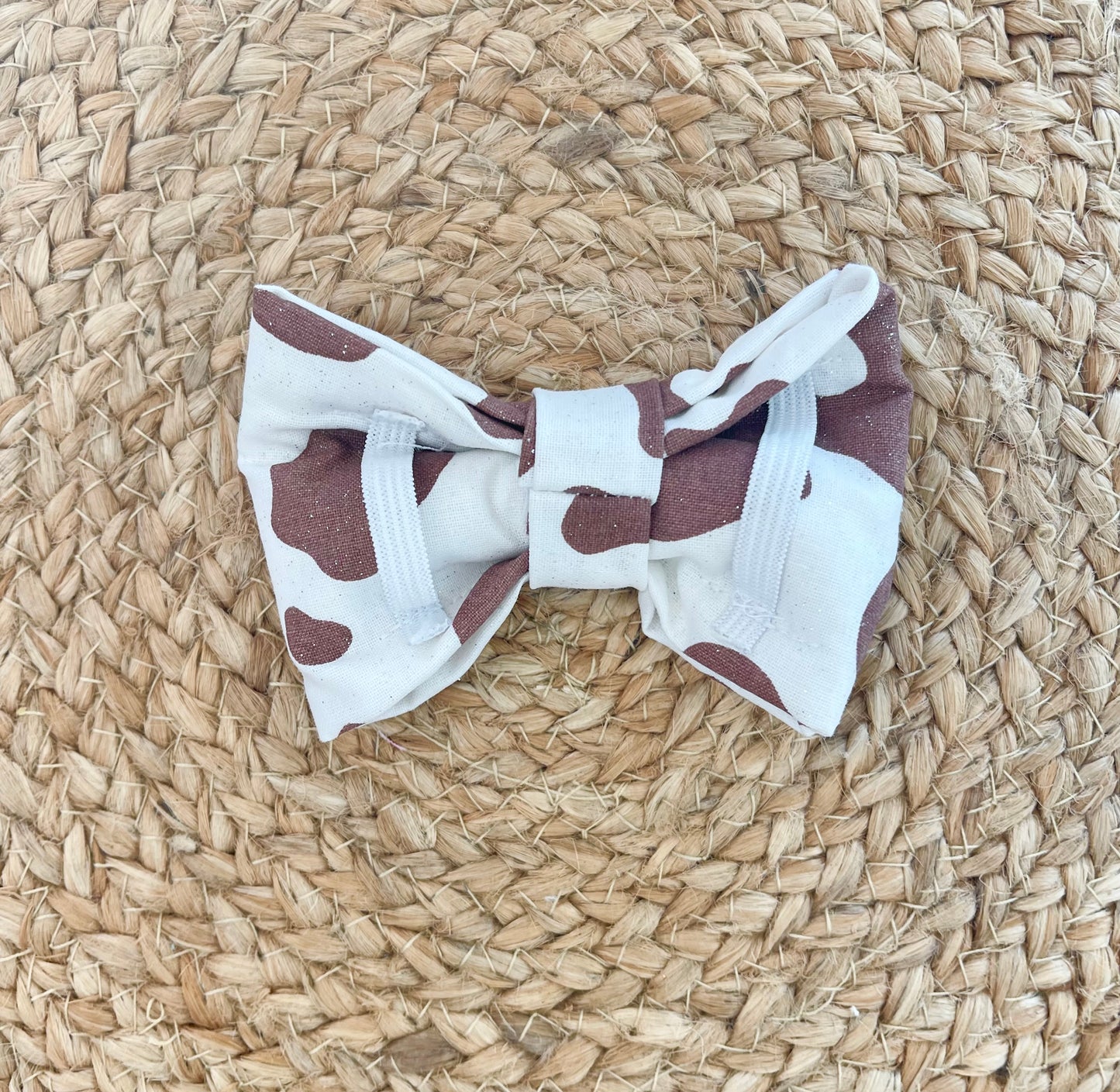 Dog Collar Bowtie - Cow print (brown) with glitter sparkles