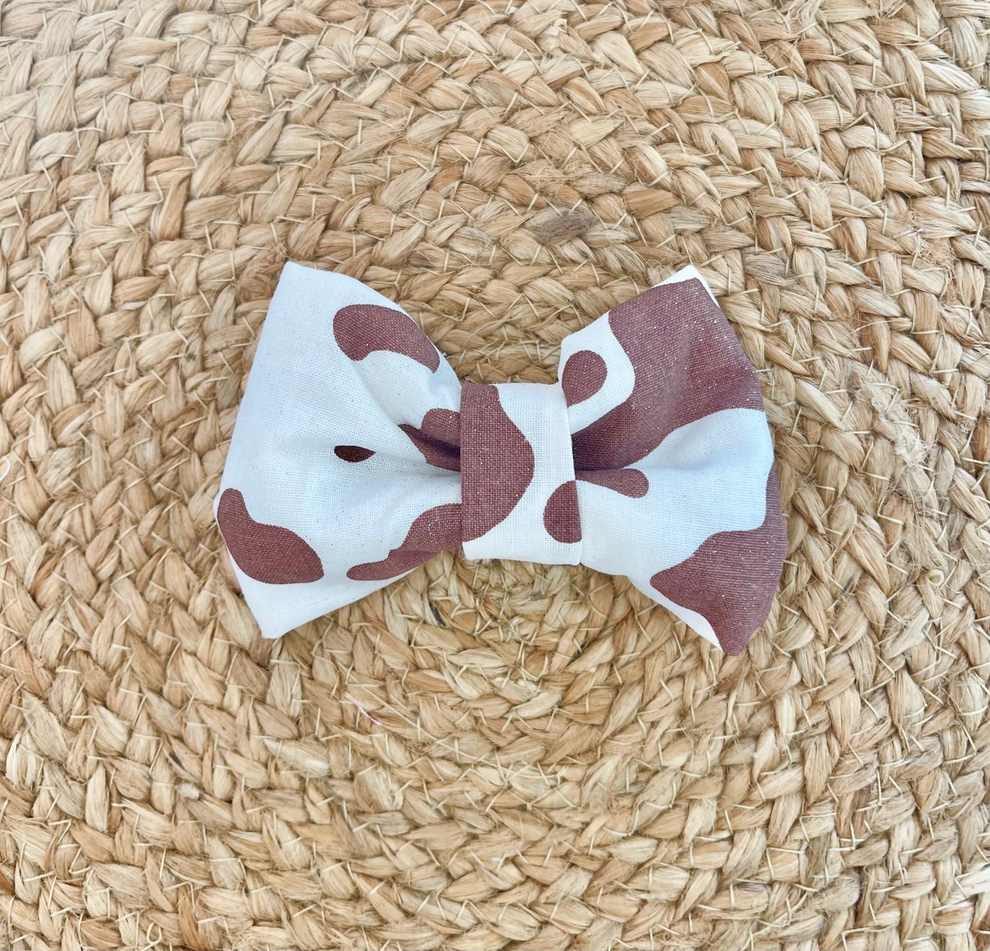 Dog Collar Bowtie - Cow print (brown) with glitter sparkles