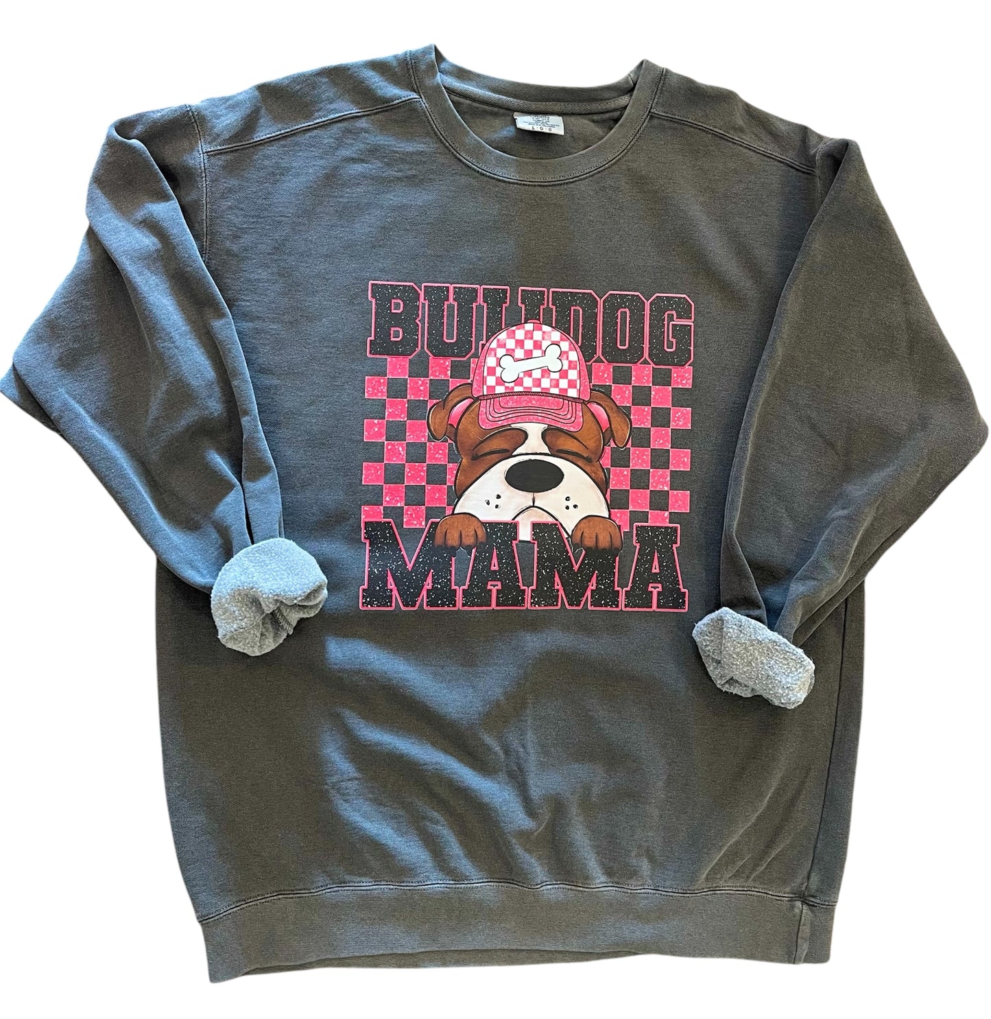 Checkered Bulldog Mama Crewneck (Charcoal)