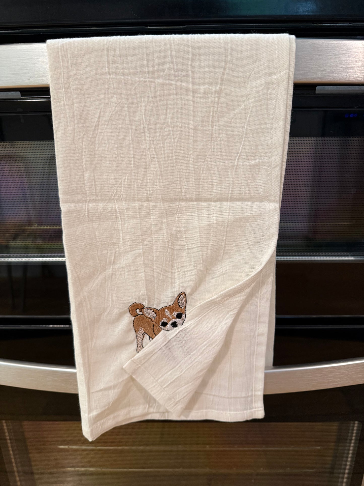 Embroidered Kitchen Tea towel - Kitchen helper, Chihuahua