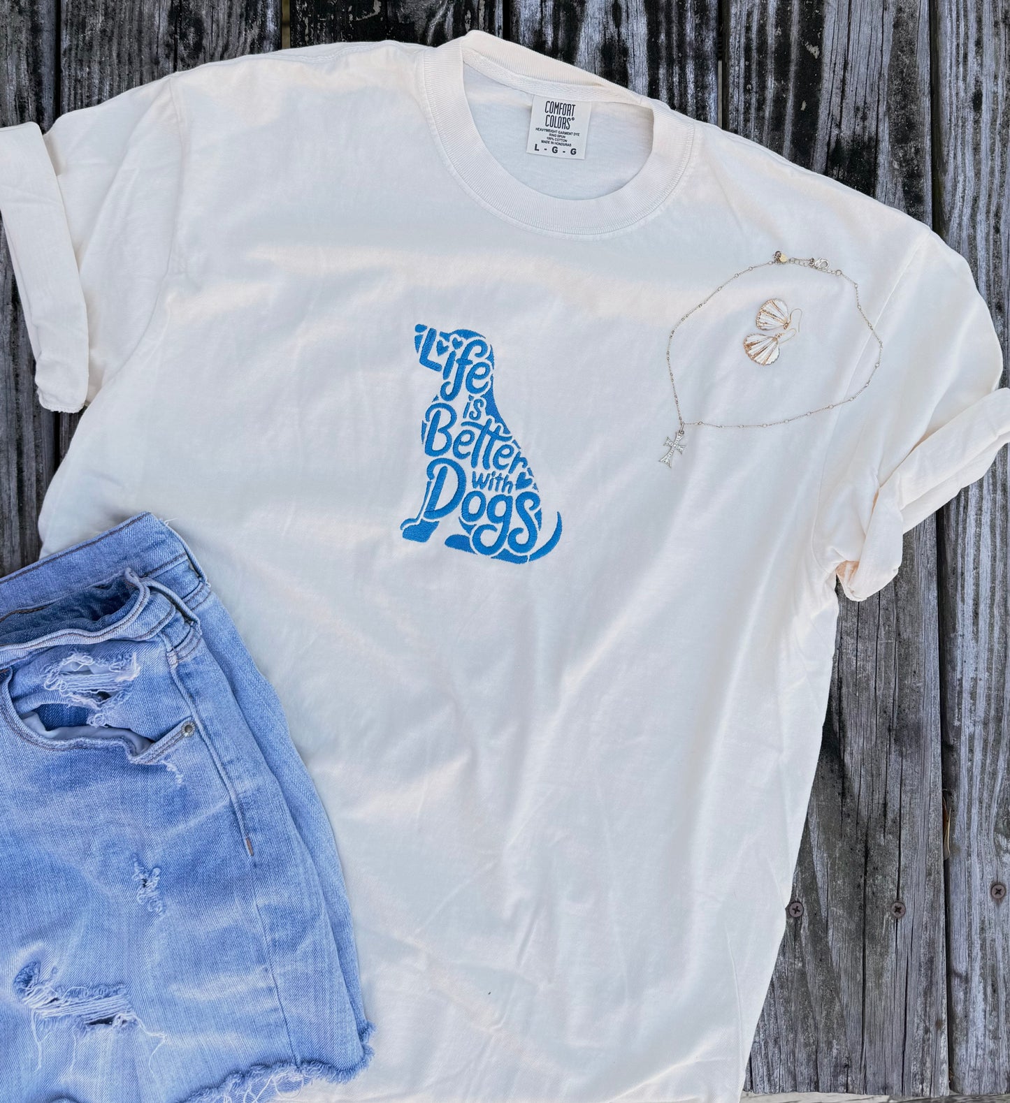 Life is better with Dogs Embroidered T-Shirt