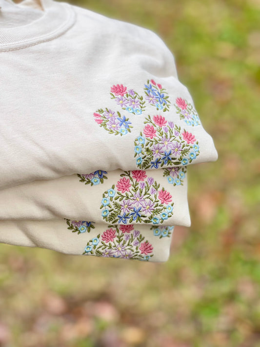Floral Dog Paw T-shirt (Embroidered) left chest