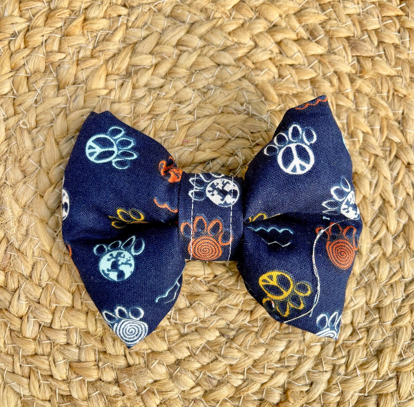 Dog Collar Bowtie - Navy blue with doodled paw prints