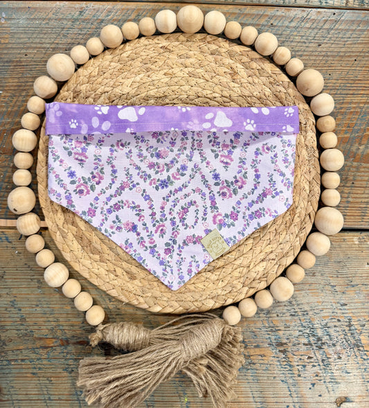 Dog Bandana - Lavender flowers & paws