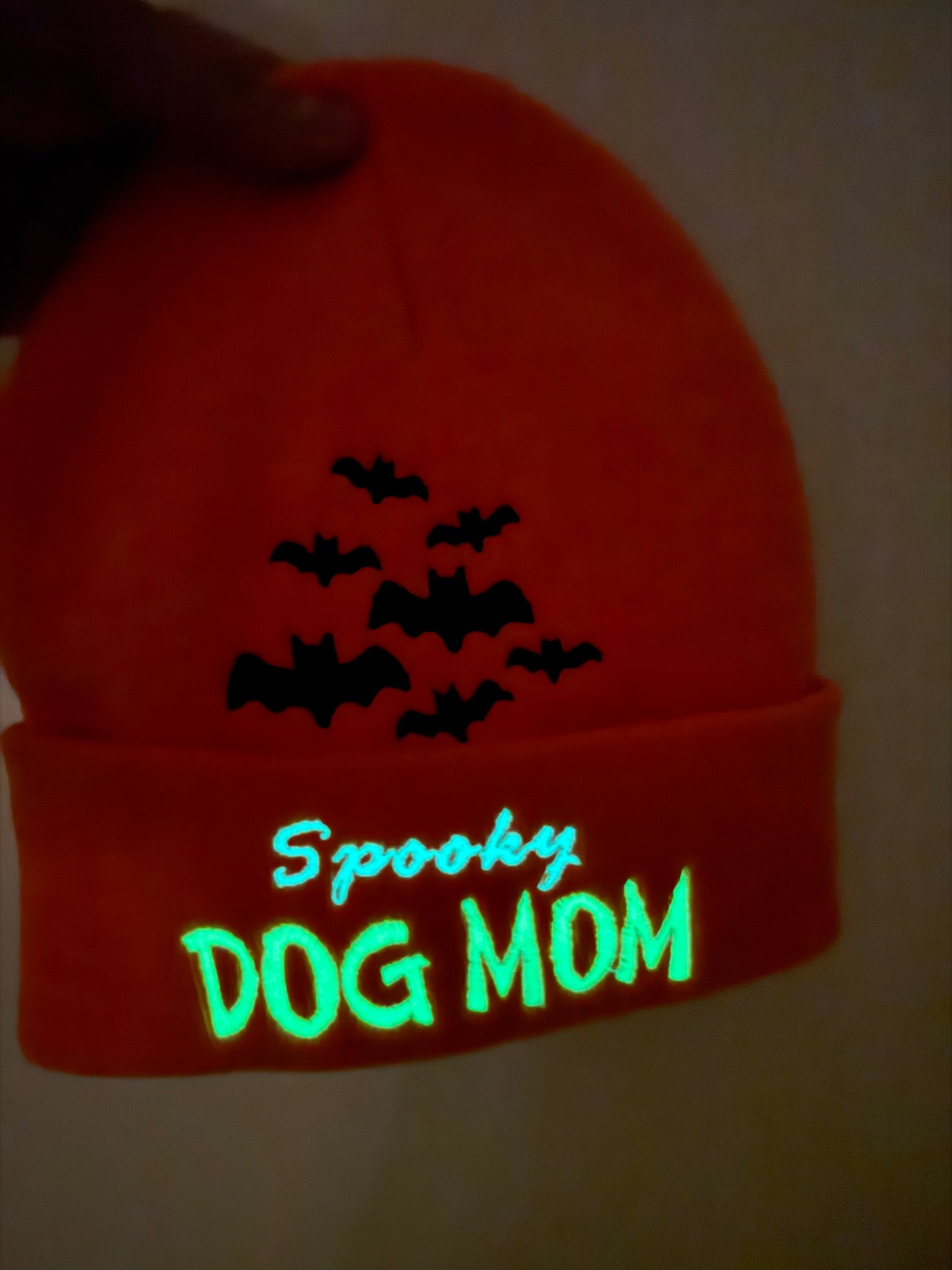 Spooky Dog Mom glow in the dark Beanie