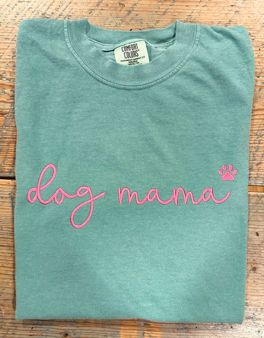 Dog Mama Script Embroidered (Short Sleeve T Shirt)