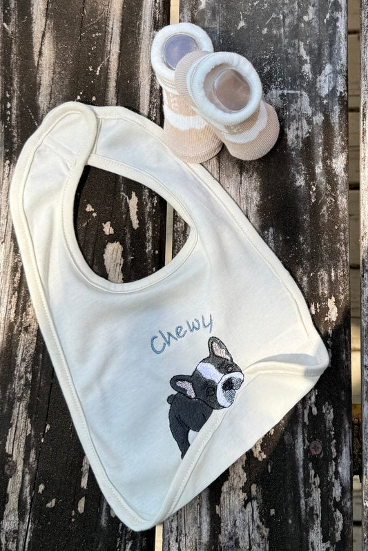 Infant Baby Bib Embroidered- Frenchie