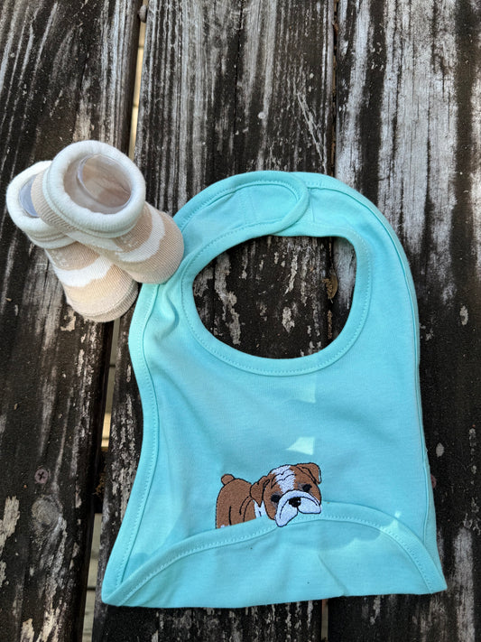 Infant Baby Bib Embroidered- Bulldog
