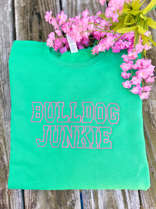Bulldog Junkie - Embroidered Crewneck (Kelly Green)