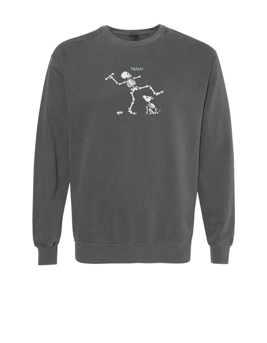 GLOW IN THE DARK - Skeleton Playing Fetch- SWEATSHIRT
