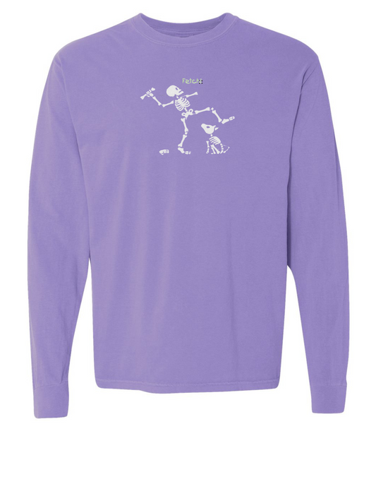 GLOW IN THE DARK - Skeleton Playing Fetch- LONG SLEEVE