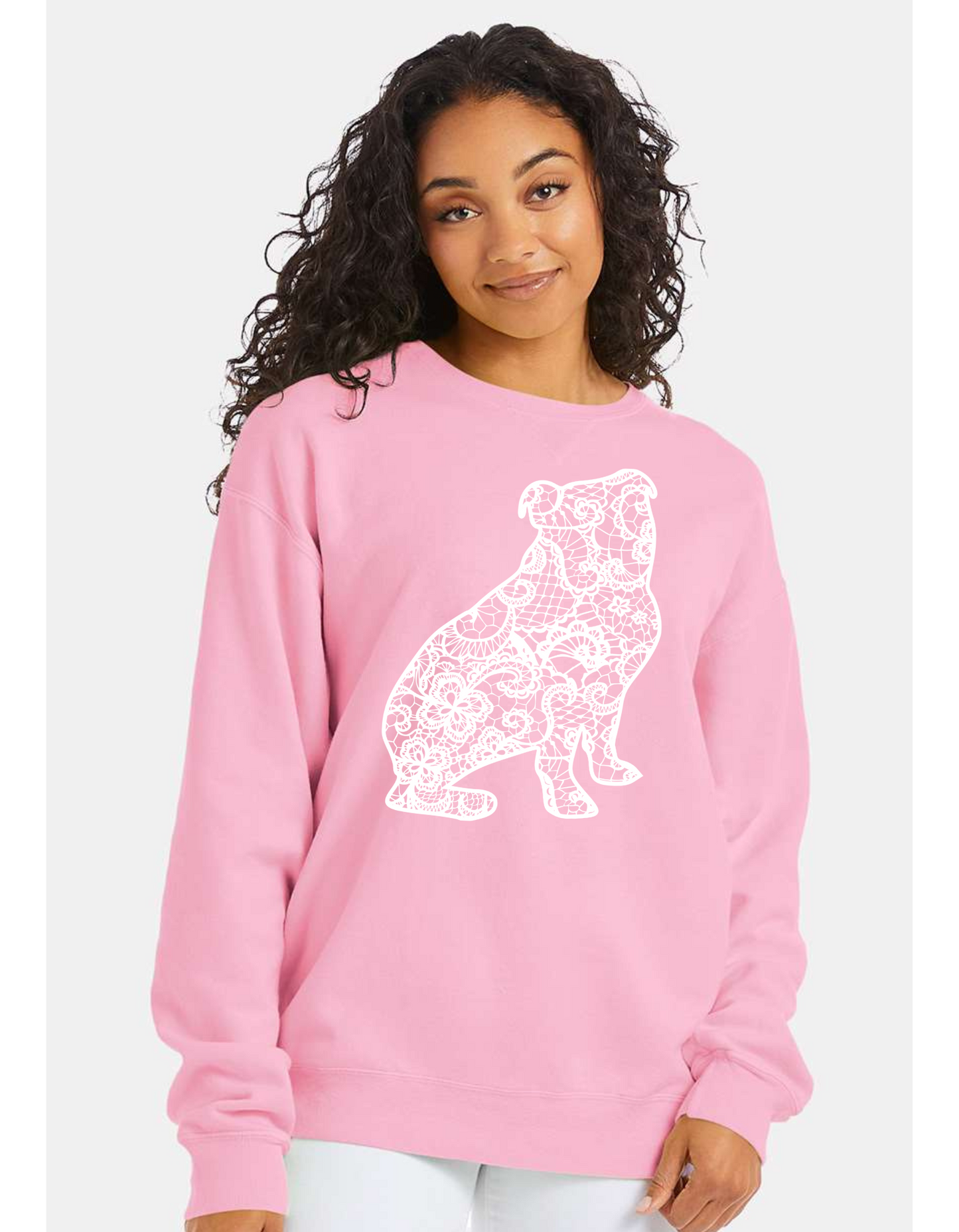 Lace Bulldog Crewneck (Cotton Candy Pink)