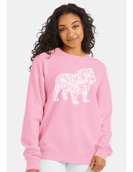 Lace Bulldog Crewneck (Cotton Candy Pink)