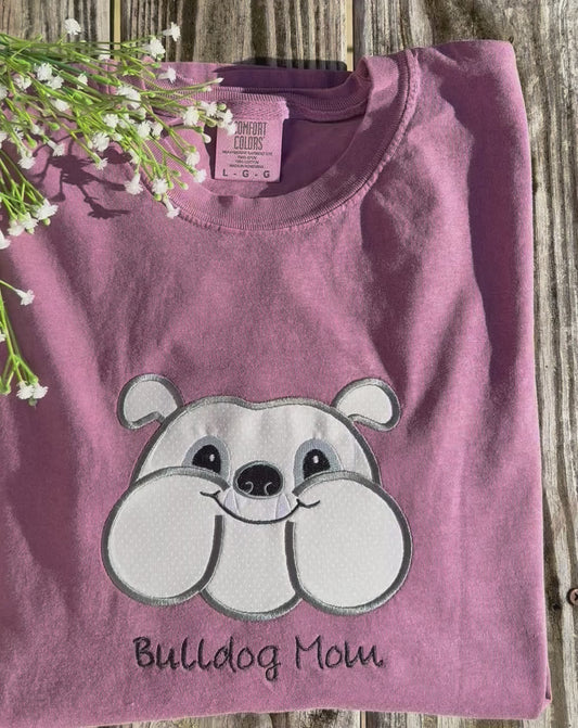 Chubby Bulldog Appliqué Embroidered T Shirt
